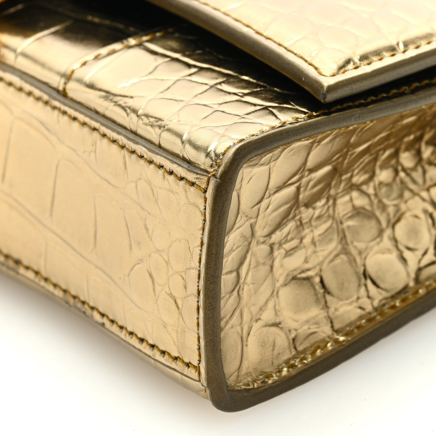 Metallic Calfskin Crocodile Embossed Hourglass Chain Bag Gold