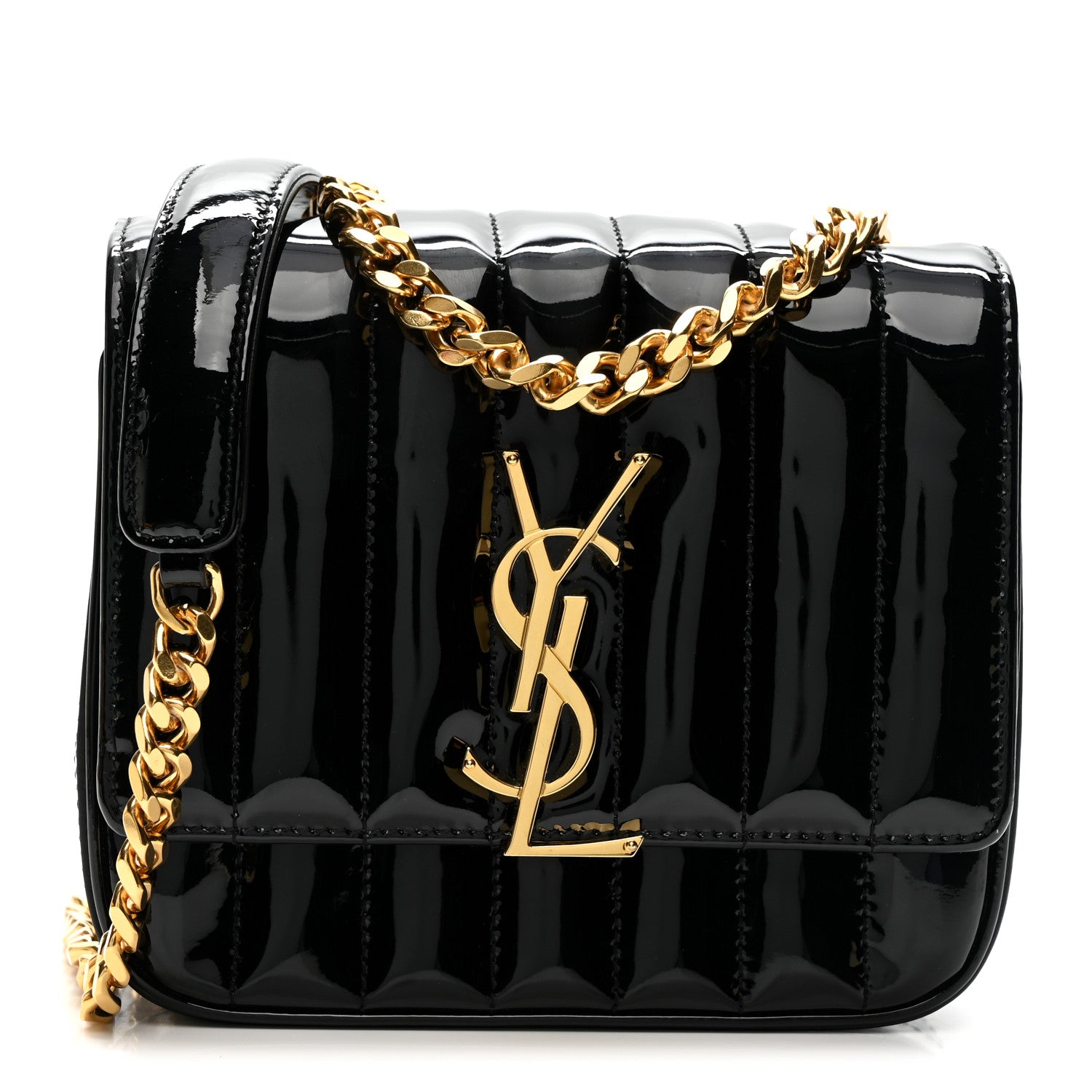 Saint Laurent Patent Calfskin Matelasse Monogram Small Vicky Chain Bag Black 1 of 11