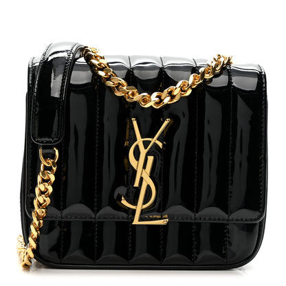 Saint Laurent Patent Calfskin Matelasse Monogram Small Vicky Chain Bag Black 1 of 11