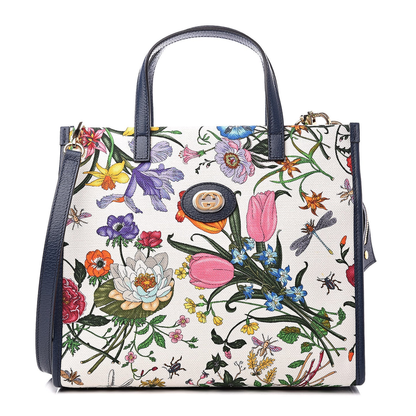 Canvas Medium Flora Tote White Multicolor Blue Agata