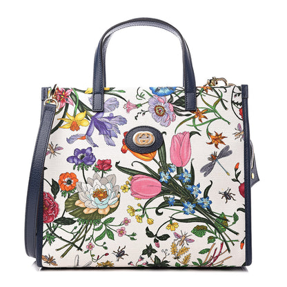 Gucci Canvas Medium Flora Tote White Multicolor Blue Agata 1 of 13