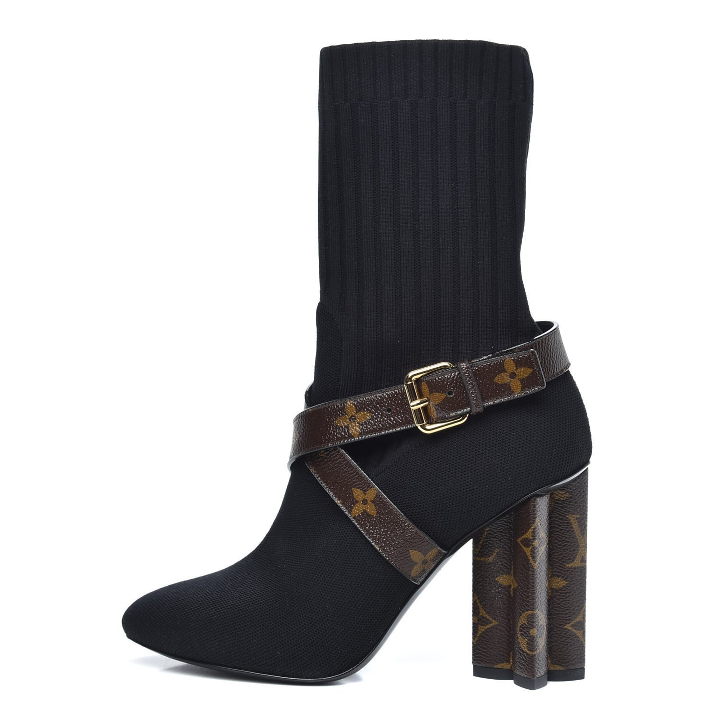 Monogram Stretch Fabric Silhouette Ankle Boots 38 Black