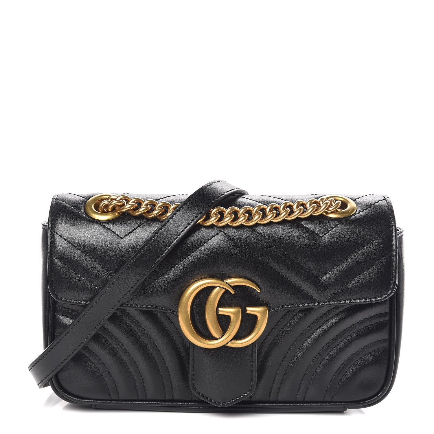 Gucci Calfskin Matelasse Mini GG Marmont Shoulder Bag Black 1 of 9