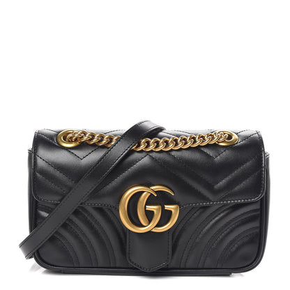 Gucci Calfskin Matelasse Mini GG Marmont Shoulder Bag Black 1 of 9