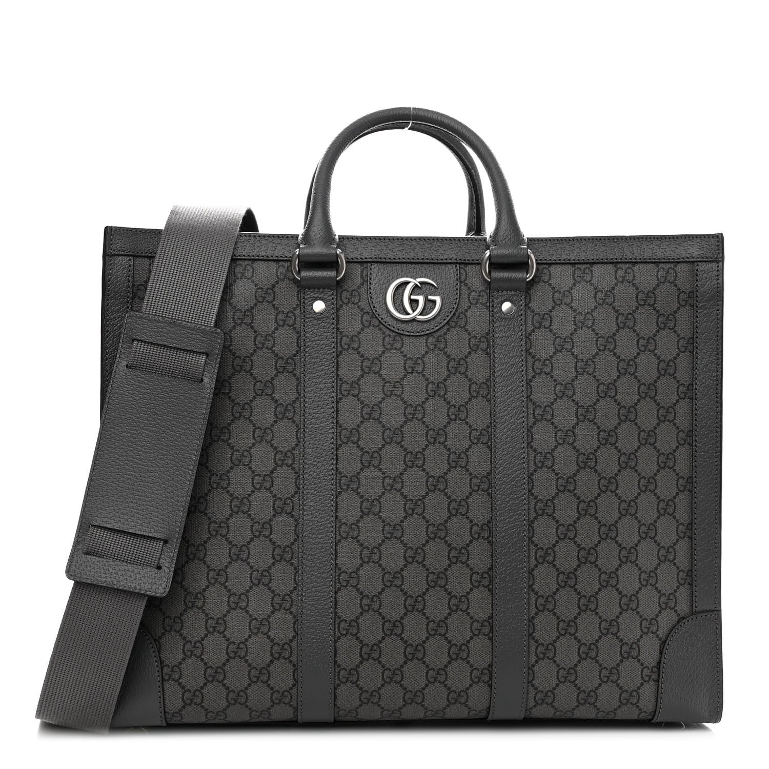 Gucci GG Supreme Monogram Textured Dollar Calfskin Large Ophidia Tote Bag Grey Black Graphite Grey 1 of 9