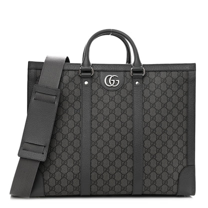 Gucci GG Supreme Monogram Textured Dollar Calfskin Large Ophidia Tote Bag Grey Black Graphite Grey 1 of 9