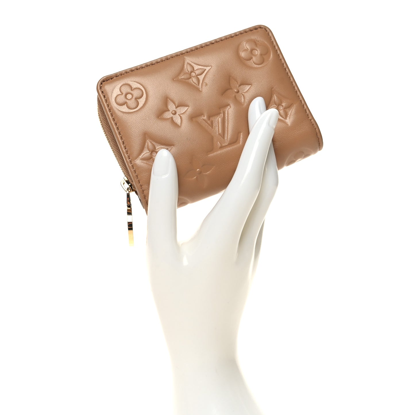 Lambskin Embossed Monogram Lou Coussin Wallet Camel