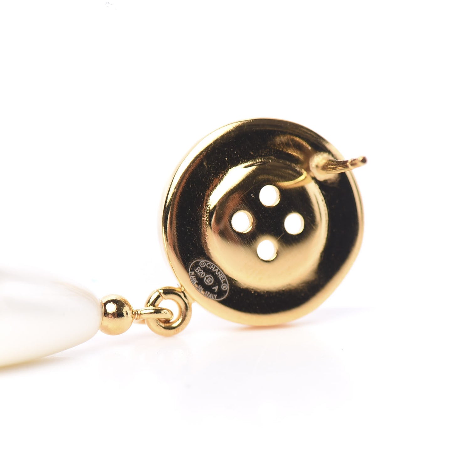 Metal Pearl Button Drop Earrings Gold
