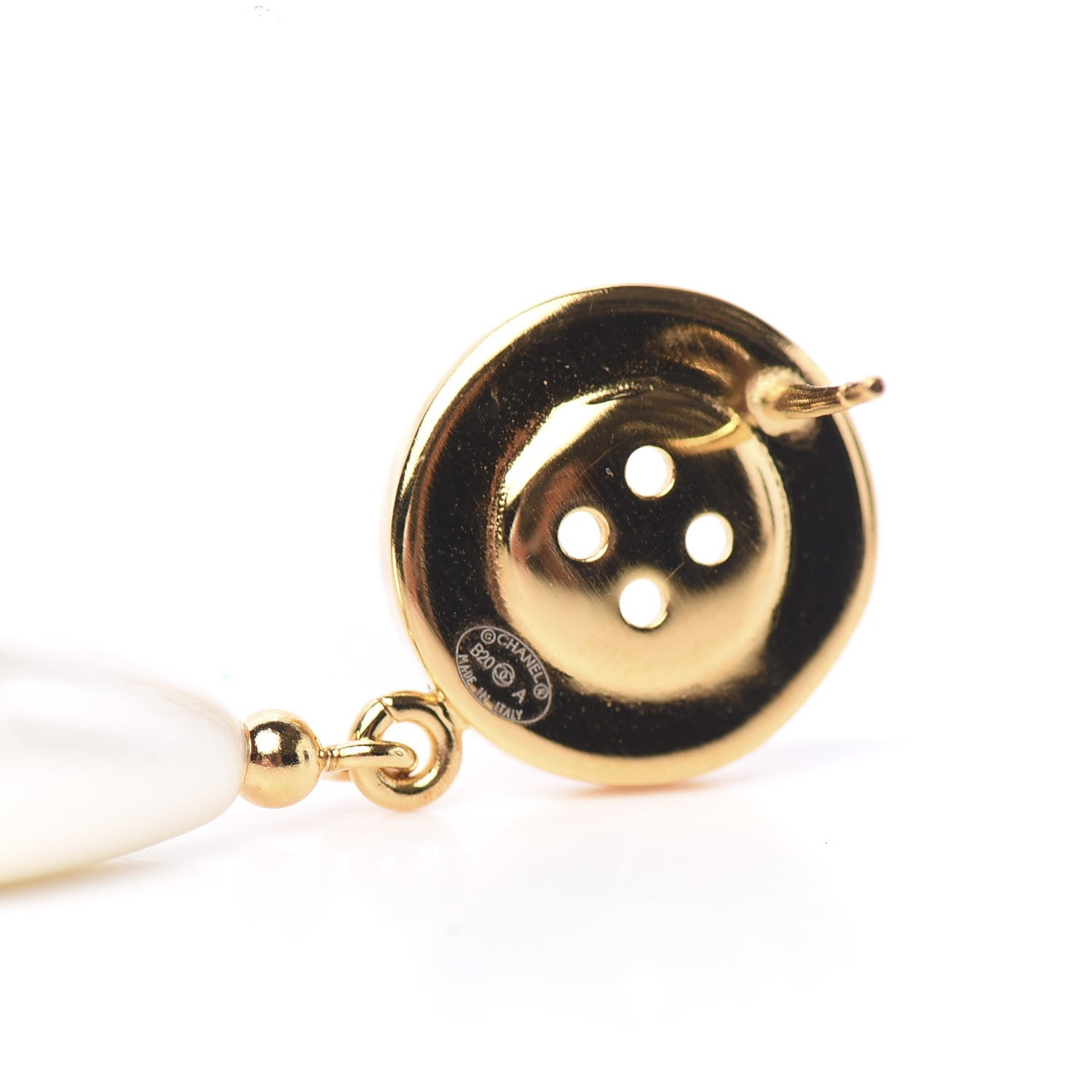 Chanel Metal Pearl Button Drop Earrings Gold 4 of 5