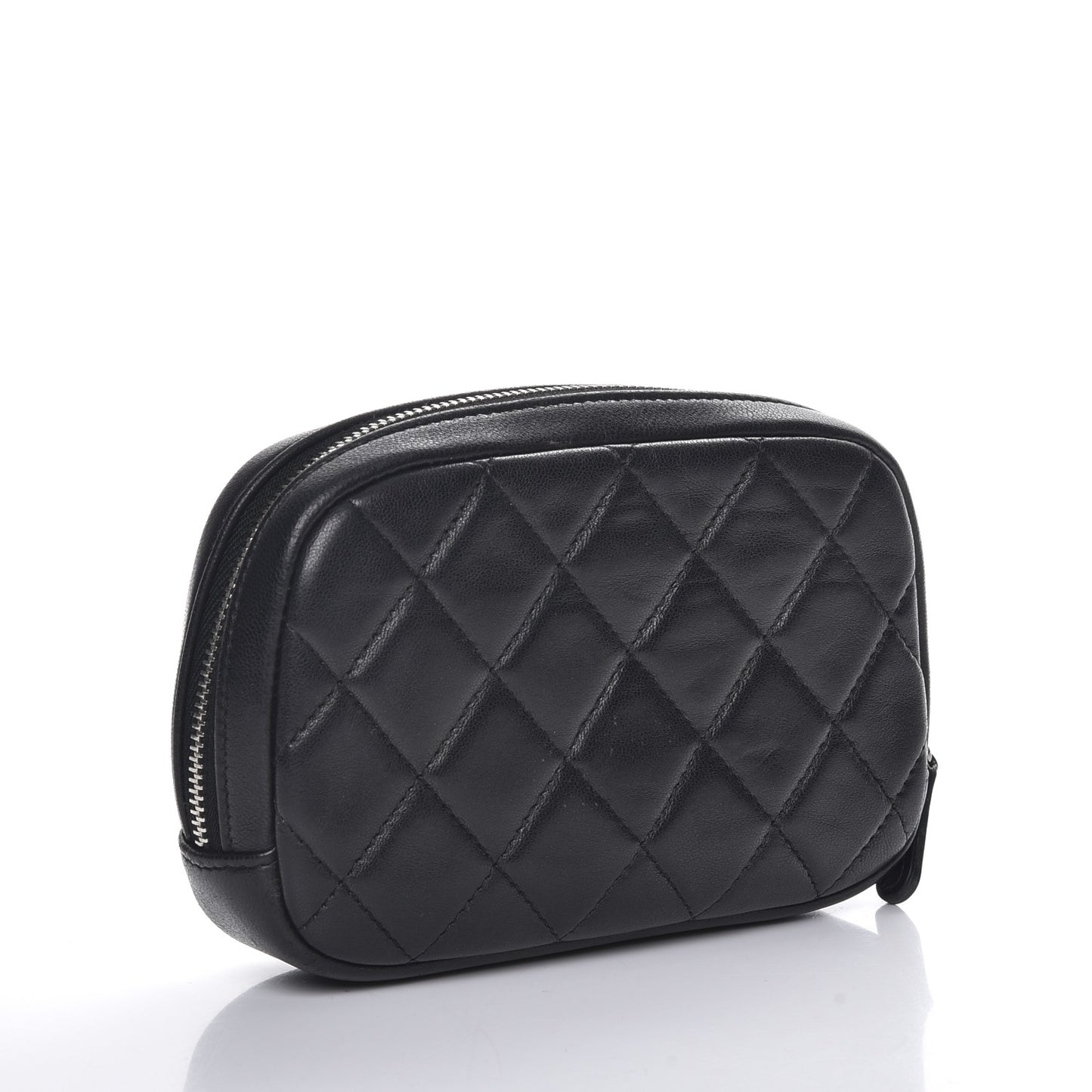 Lambskin Quilted Small Curvy Pouch Cosmetic Case Black
