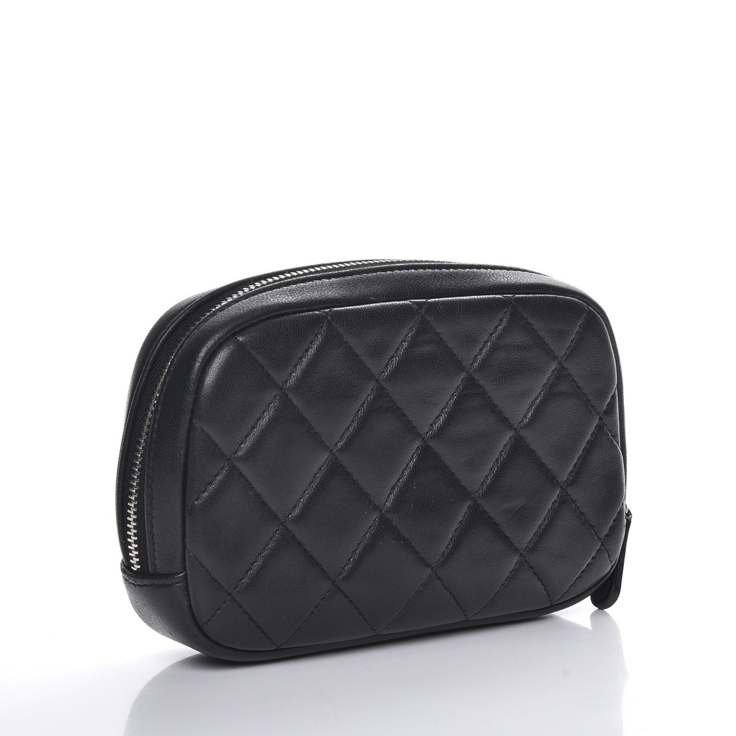 Chanel Lambskin Quilted Small Curvy Pouch Cosmetic Case Black 3 of 8