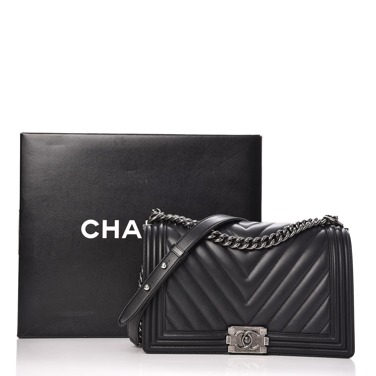 Chanel Calfskin Chevron Quilted New Medium Boy Flap Black 8 of 8