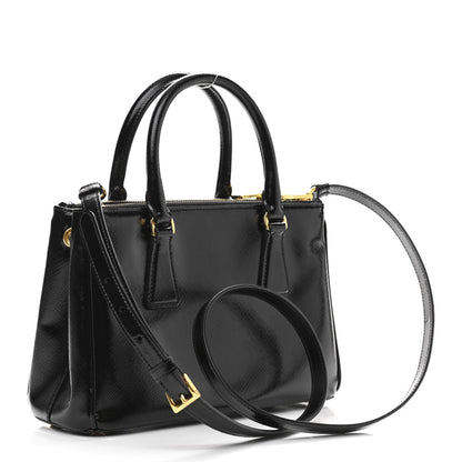 Prada Saffiano Vernice Mini Galleria Double Zip Tote Black 3 of 11