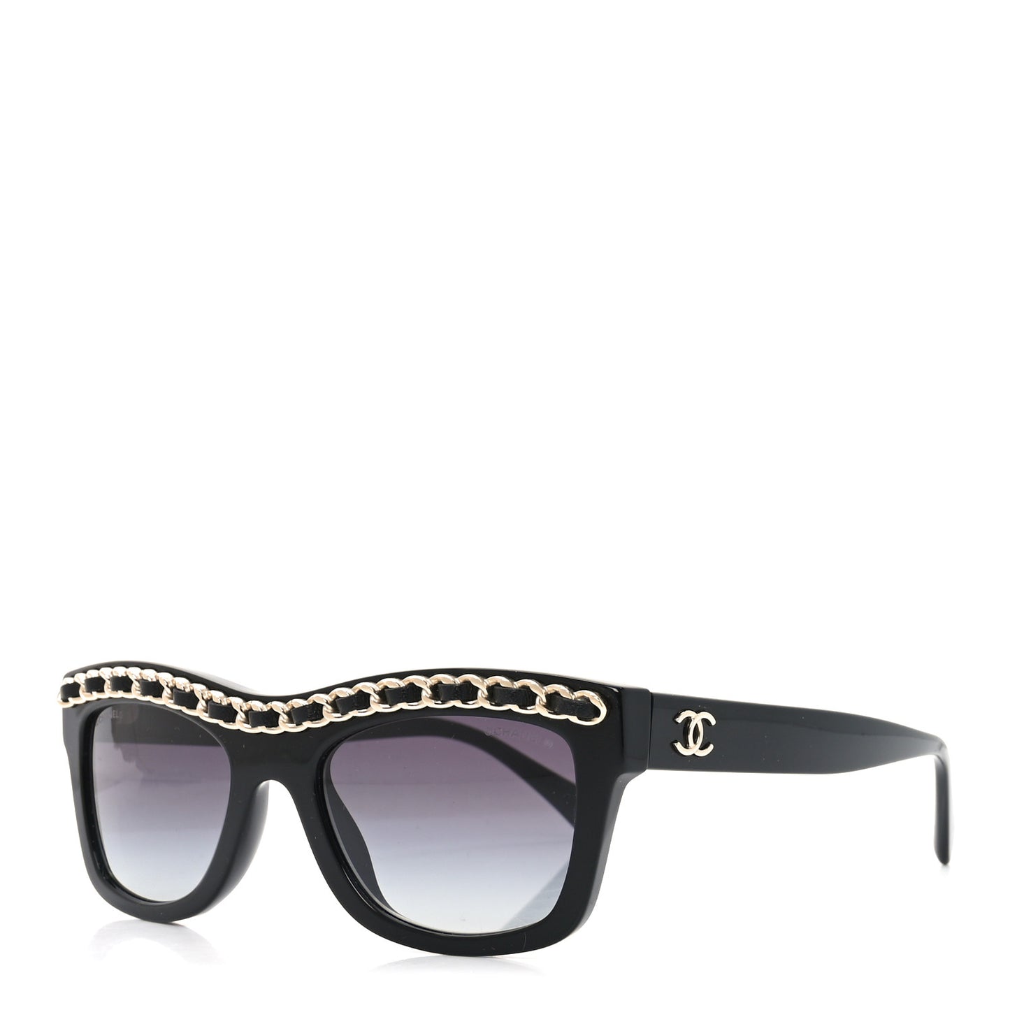 Acetate Calfskin Chain Rectangle Sunglasses 71626 Black
