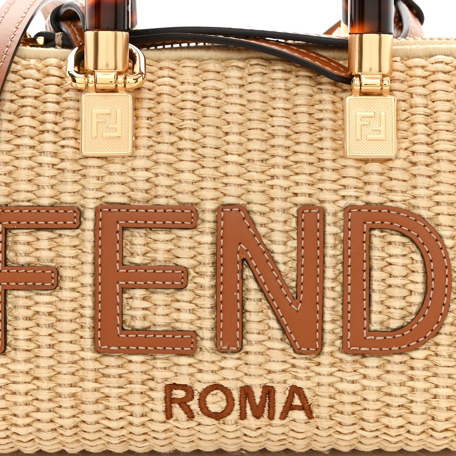 Fendi Paglia Chicco Riso Vitello King Plexiglass Logo Embroidered Mini By The Way Top Handle Boston Bag Alchemy Brandy 8 of 10