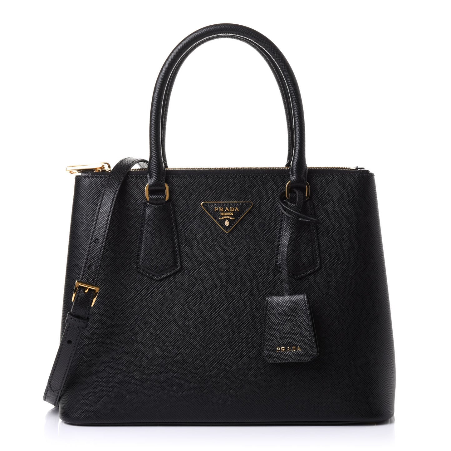 Saffiano Cuir Medium Galleria Double Zip Tote Black