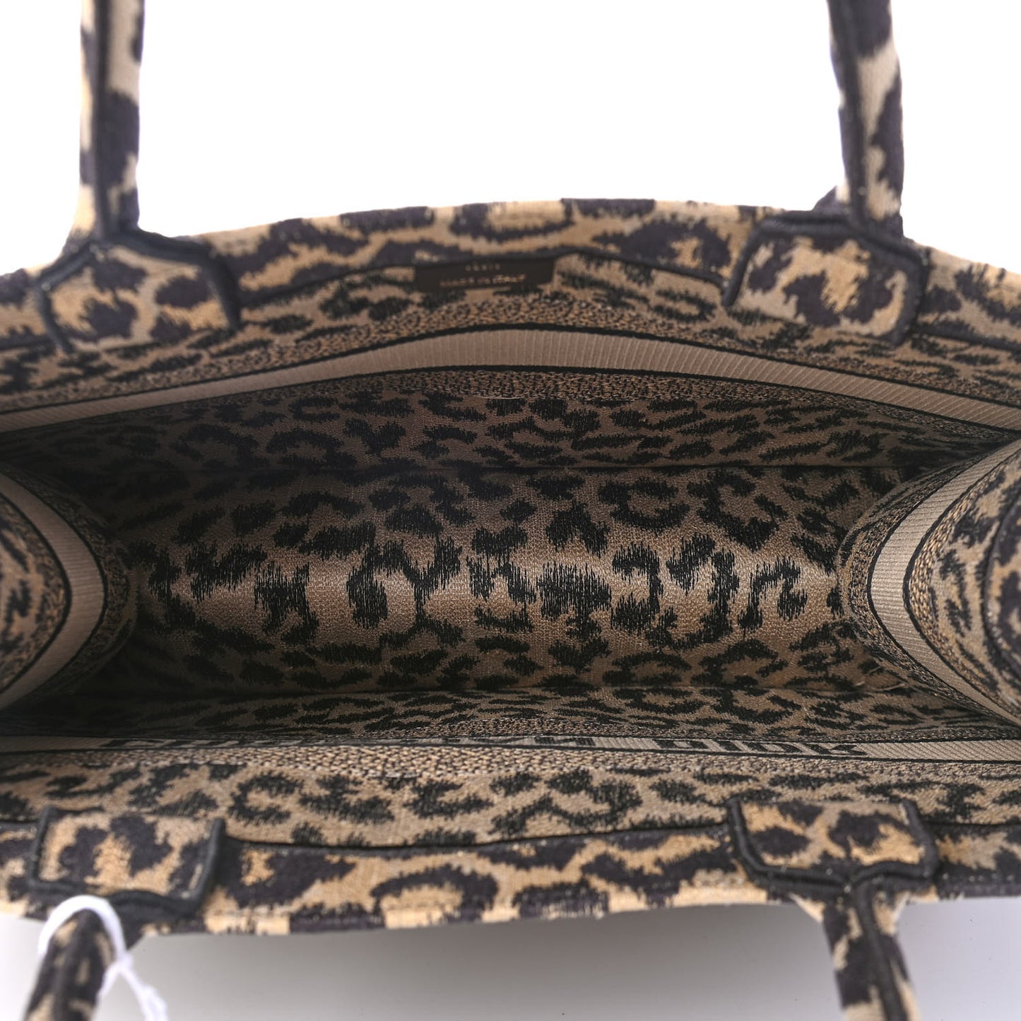 Canvas Mizza Embroidered Medium Leopard Book Tote Beige