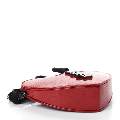 Saint Laurent Patent Crocodile Embossed Sac Coeur Heart Shaped Clutch Red 5 of 8