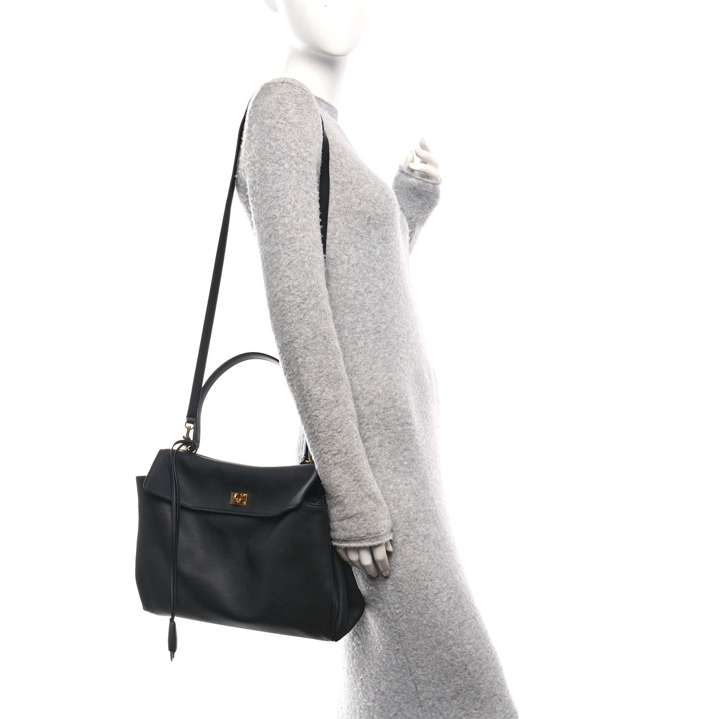 Natural Smooth Calfskin Medium Rodeo Top Handle Handbag Black