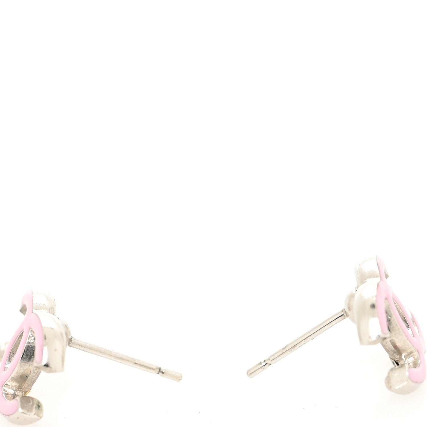 Chanel Enamel CC Earrings Pink Silver 3 of 5