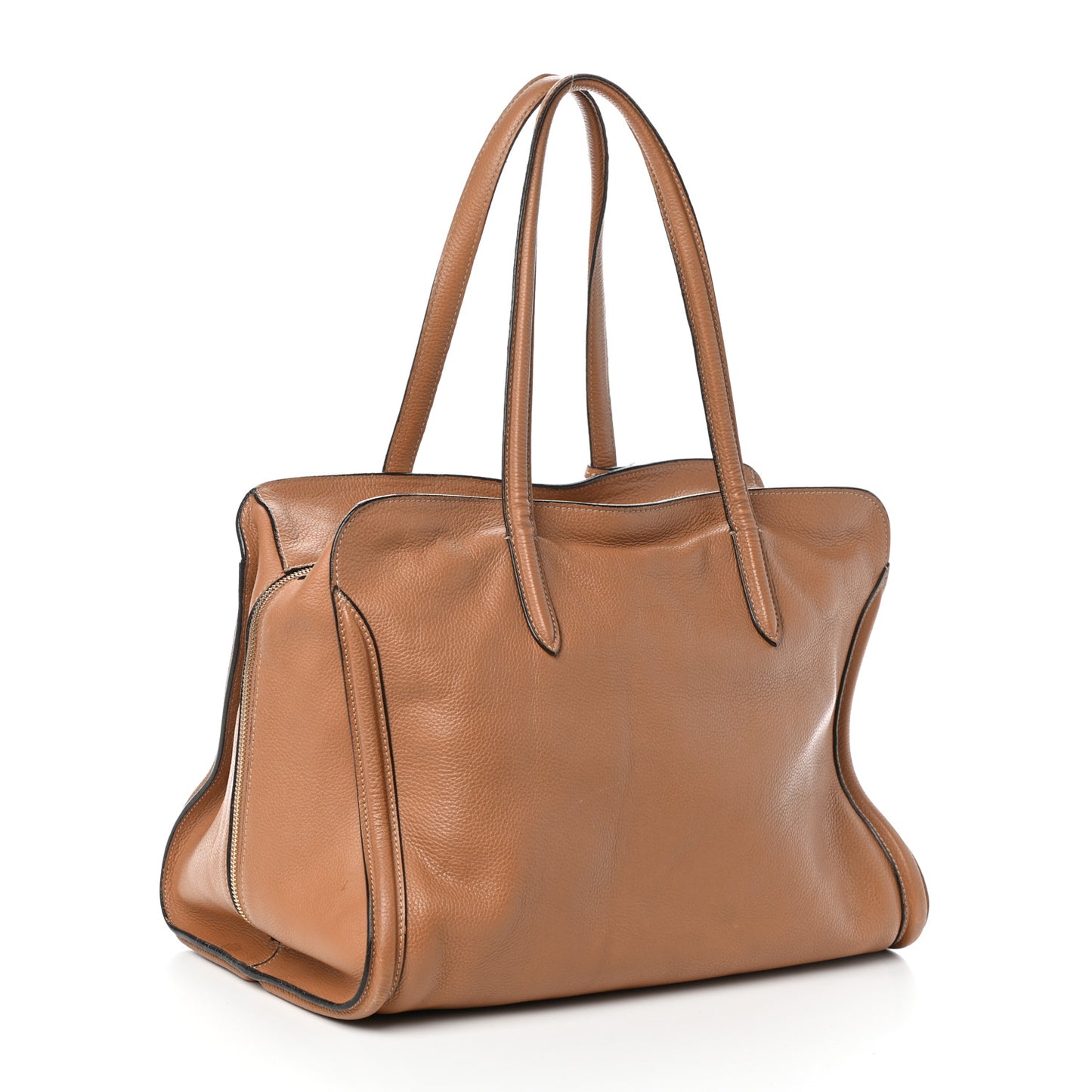 Pebbled Calfskin Large Skull Padlock Zip Around Tote Camel