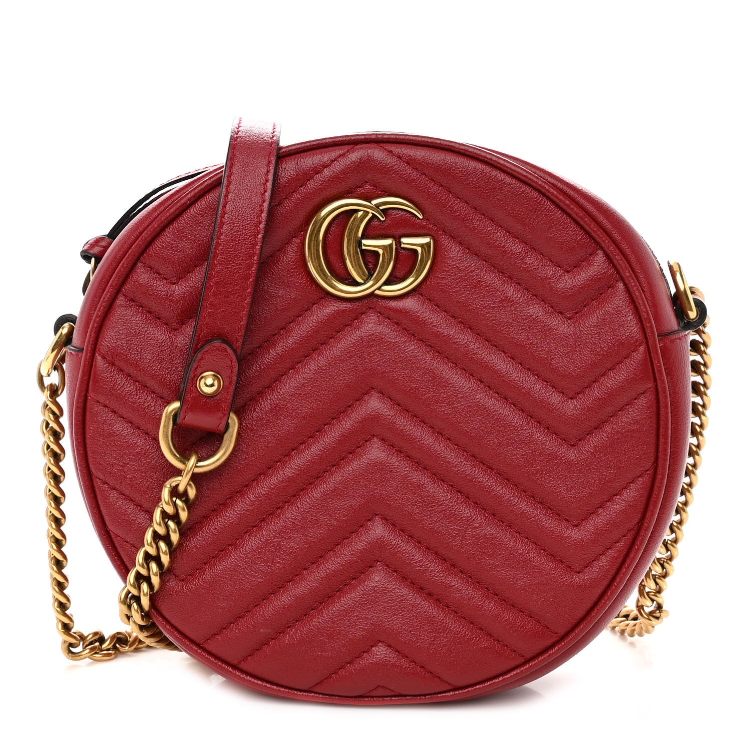 Gucci Glazed Calfskin Matelasse Heart Mini GG Marmont Round Shoulder Bag Romantic Cerise 2 of 10