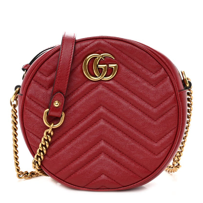 Gucci Glazed Calfskin Matelasse Heart Mini GG Marmont Round Shoulder Bag Romantic Cerise 2 of 10