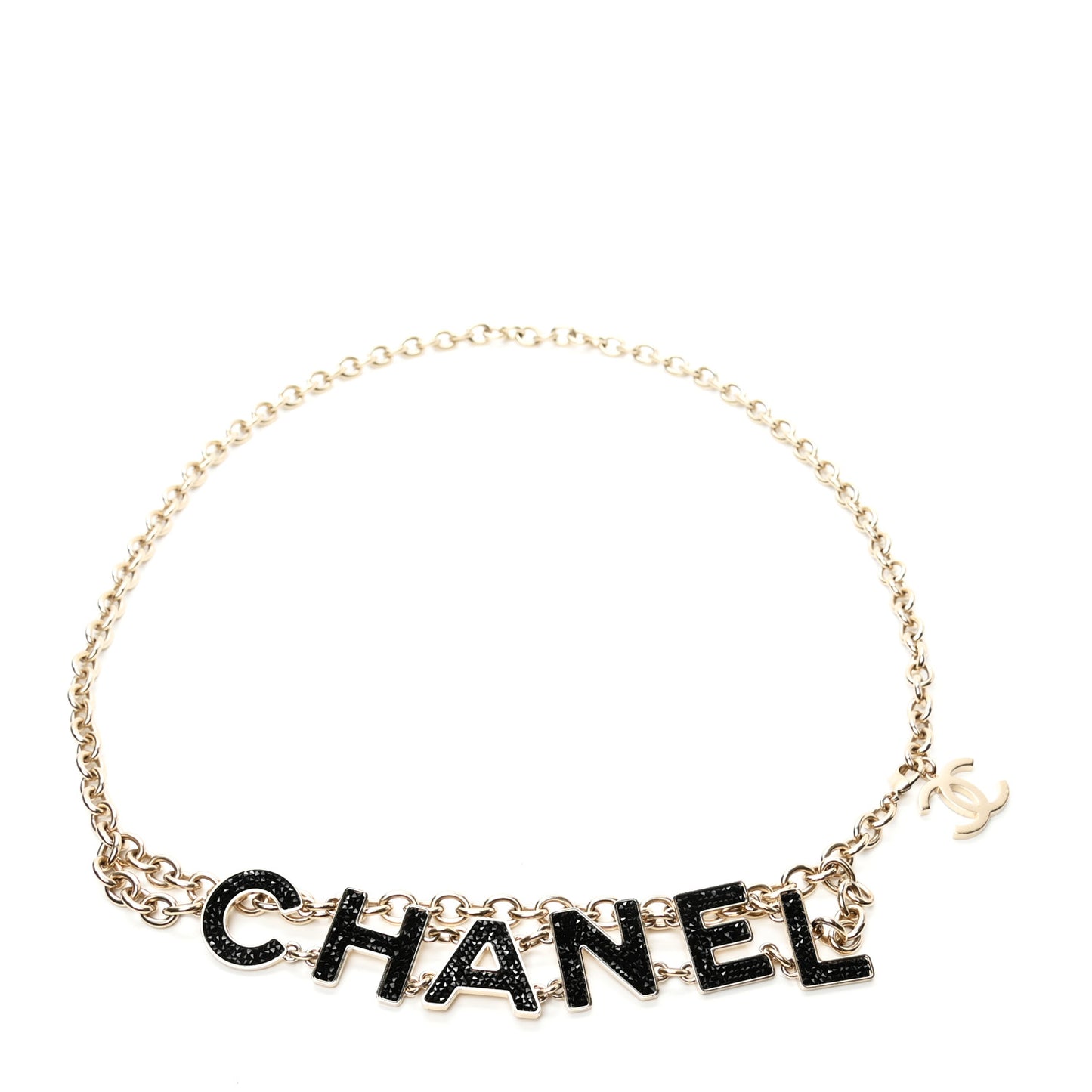 Crystal Logo Chain Belt Gold Black