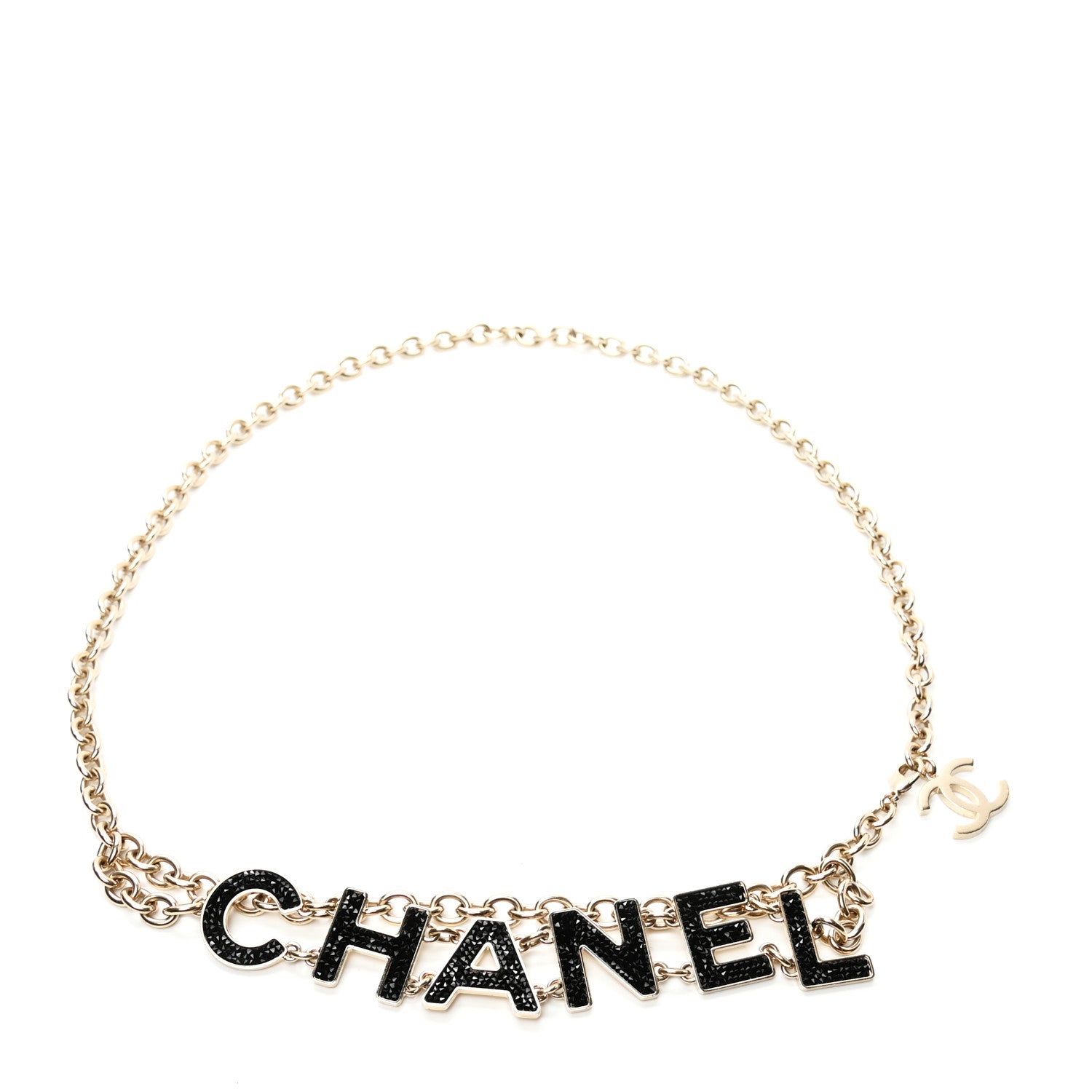 Chanel Crystal Logo Chain Belt Gold Black 1 of 3