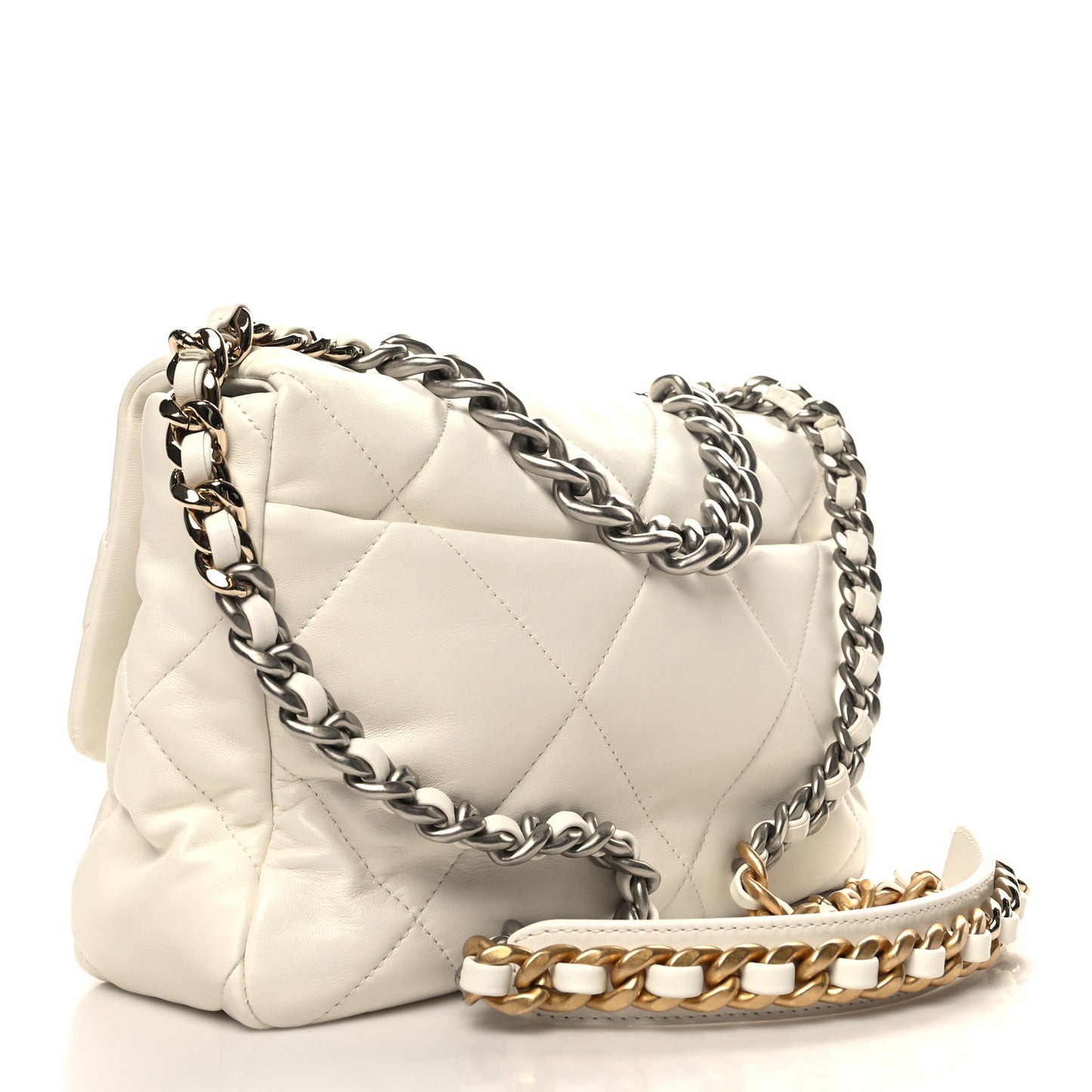 Lambskin Quilted Large Chanel 19 Flap White