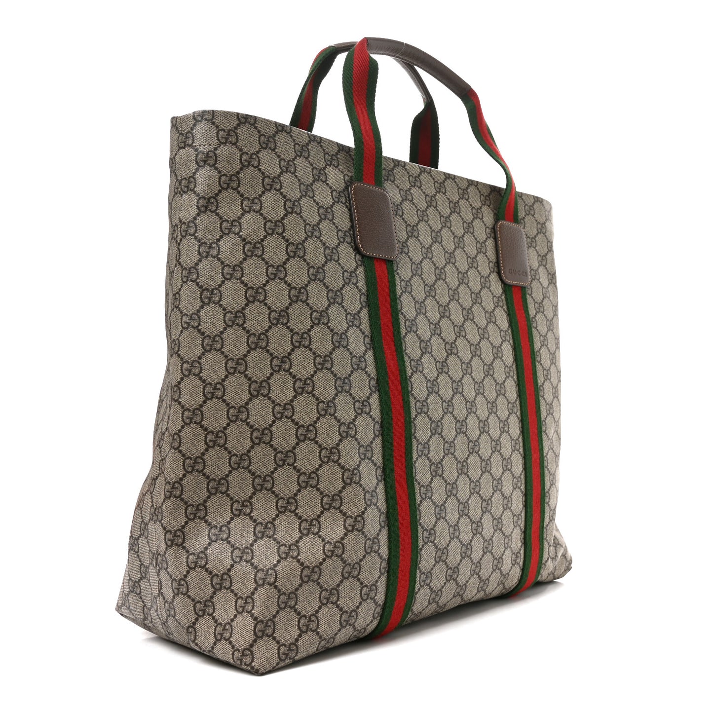 Tender GG Supreme Monogram Textured Dollar Calfskin Web Tote Beige Ebony New Acero
