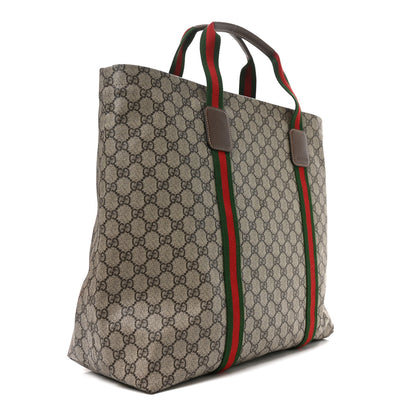 Gucci Tender GG Supreme Monogram Textured Dollar Calfskin Web Tote Beige Ebony New Acero 3 of 10