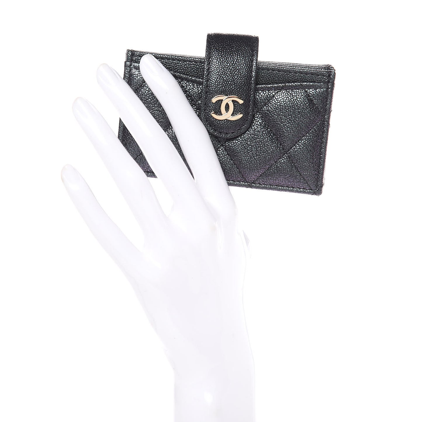 Iridescent Caviar Quilted Gusseted Card Holder Black