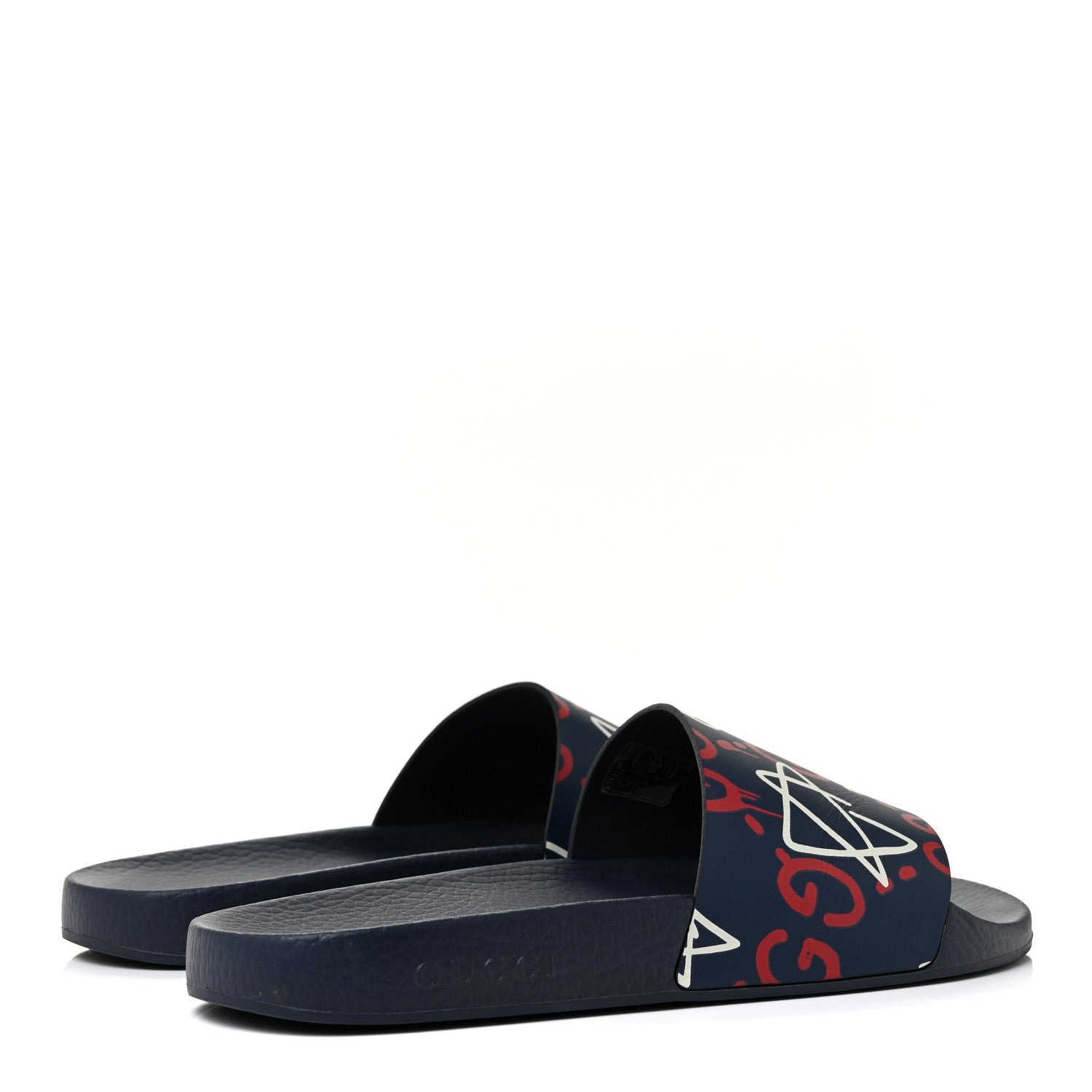 Gucci Calfskin GucciGhost Print Womens Slide Sandals 40 Blue Agata Hibiscus Red 4 of 9