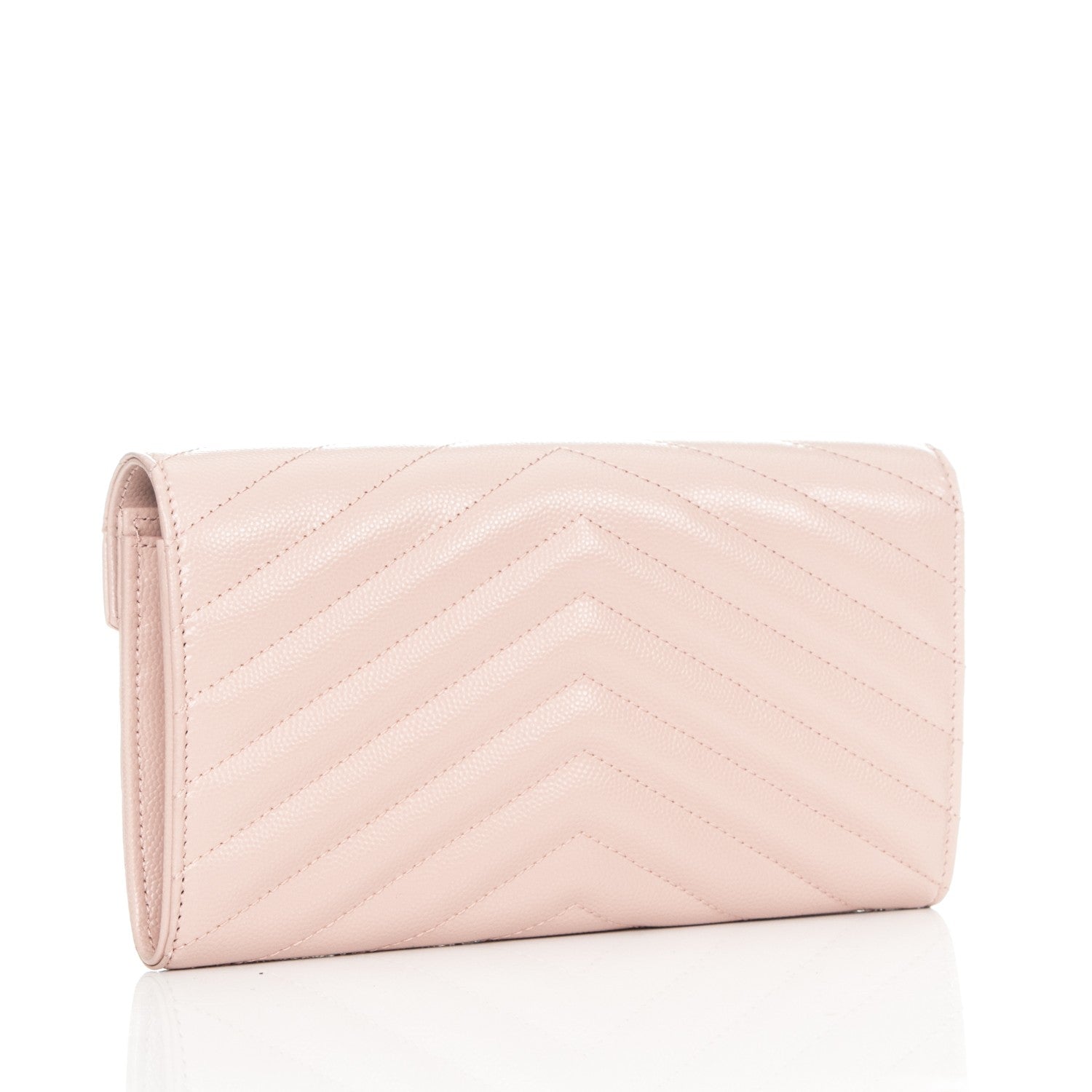 Saint Laurent Grain De Poudre Matelasse Chevron Monogram Wallet Pale Pink 3 of 8