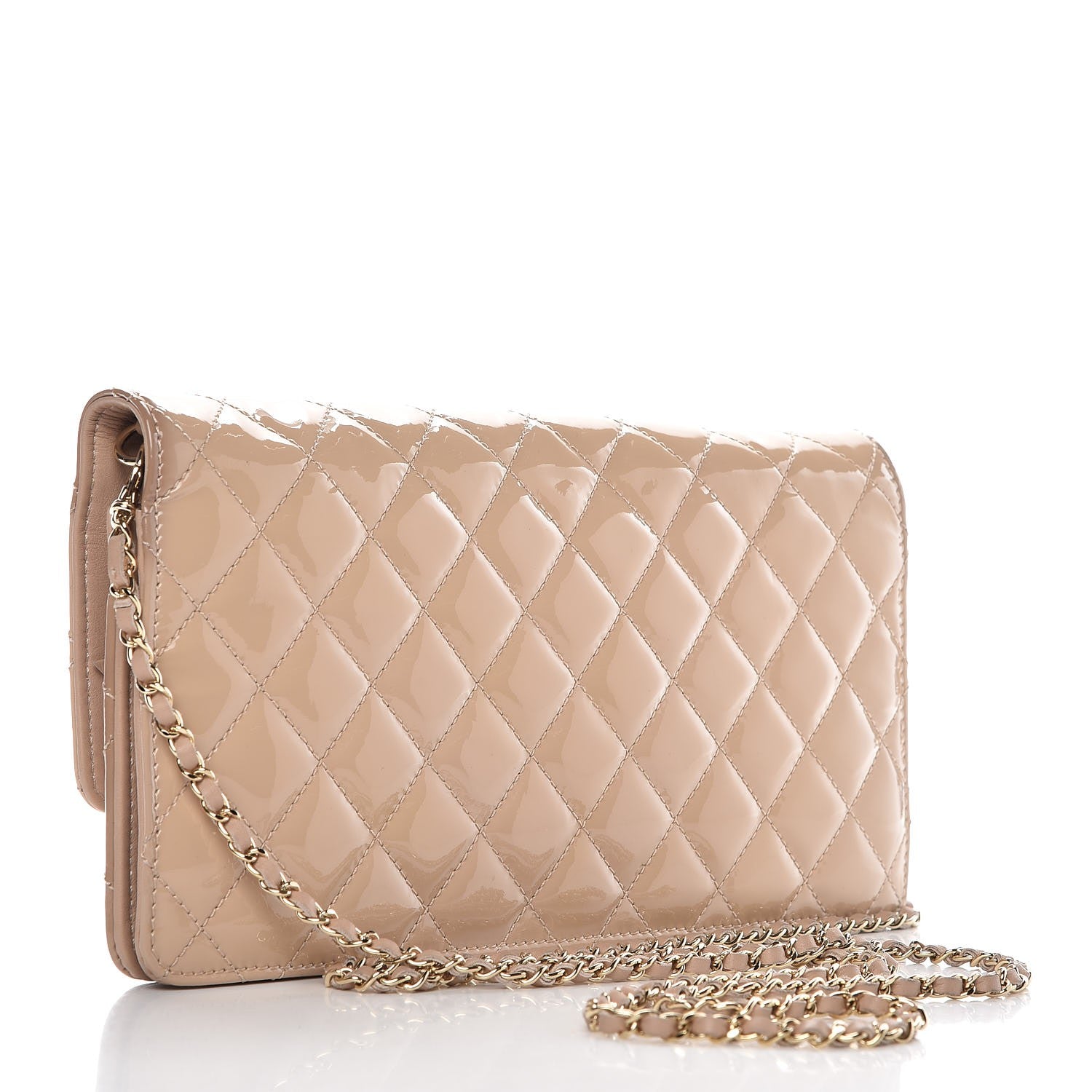 Chanel Patent Quilted Golden Class Wallet on Chain WOC Light Beige 3 of 9