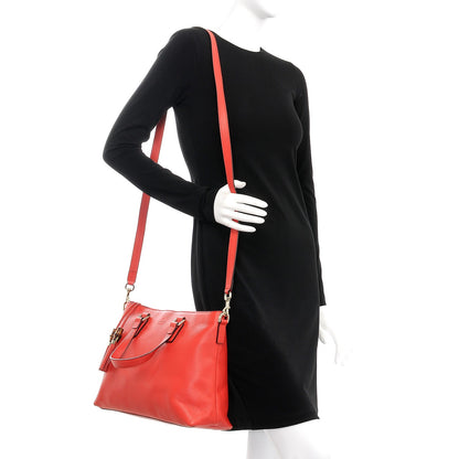 Gucci Calfskin Bamboo Tassel Top Handle Tote Red 2 of 11