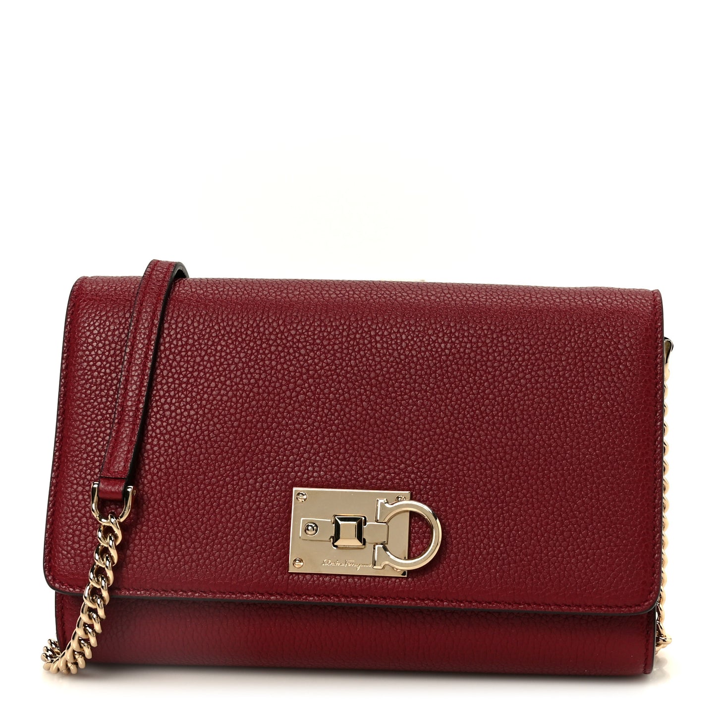 Pebbled Calfskin Gancini Chain Crossbody Red