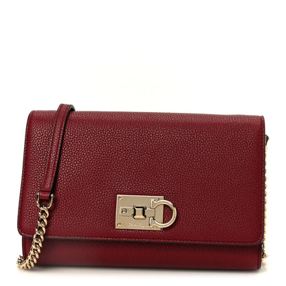 Salvatore Ferragamo Pebbled Calfskin Gancini Chain Crossbody Red 1 of 10