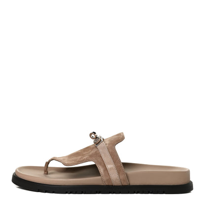 Hermes Suede Goatskin Womens Empire Sandals 41 Beige Sable 1 of 11