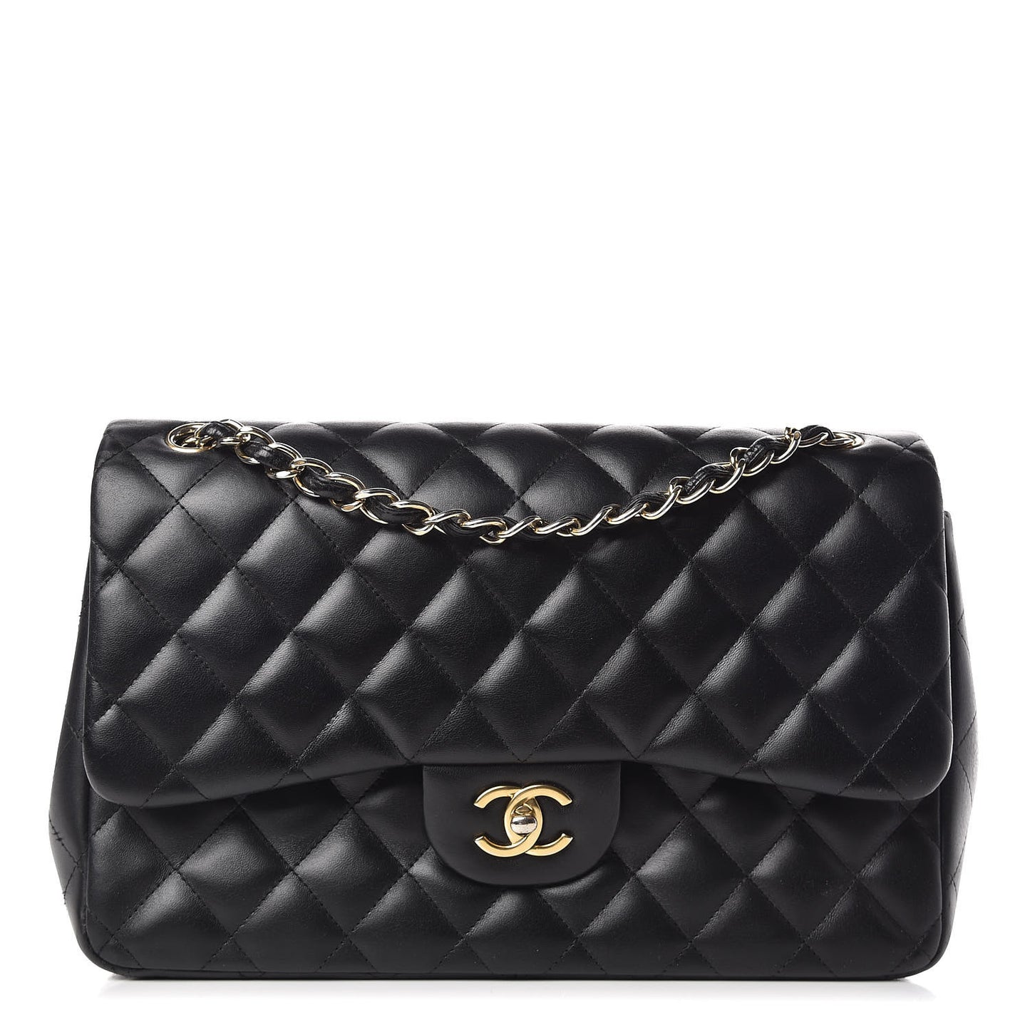 Lambskin Quilted Jumbo Double Flap Black