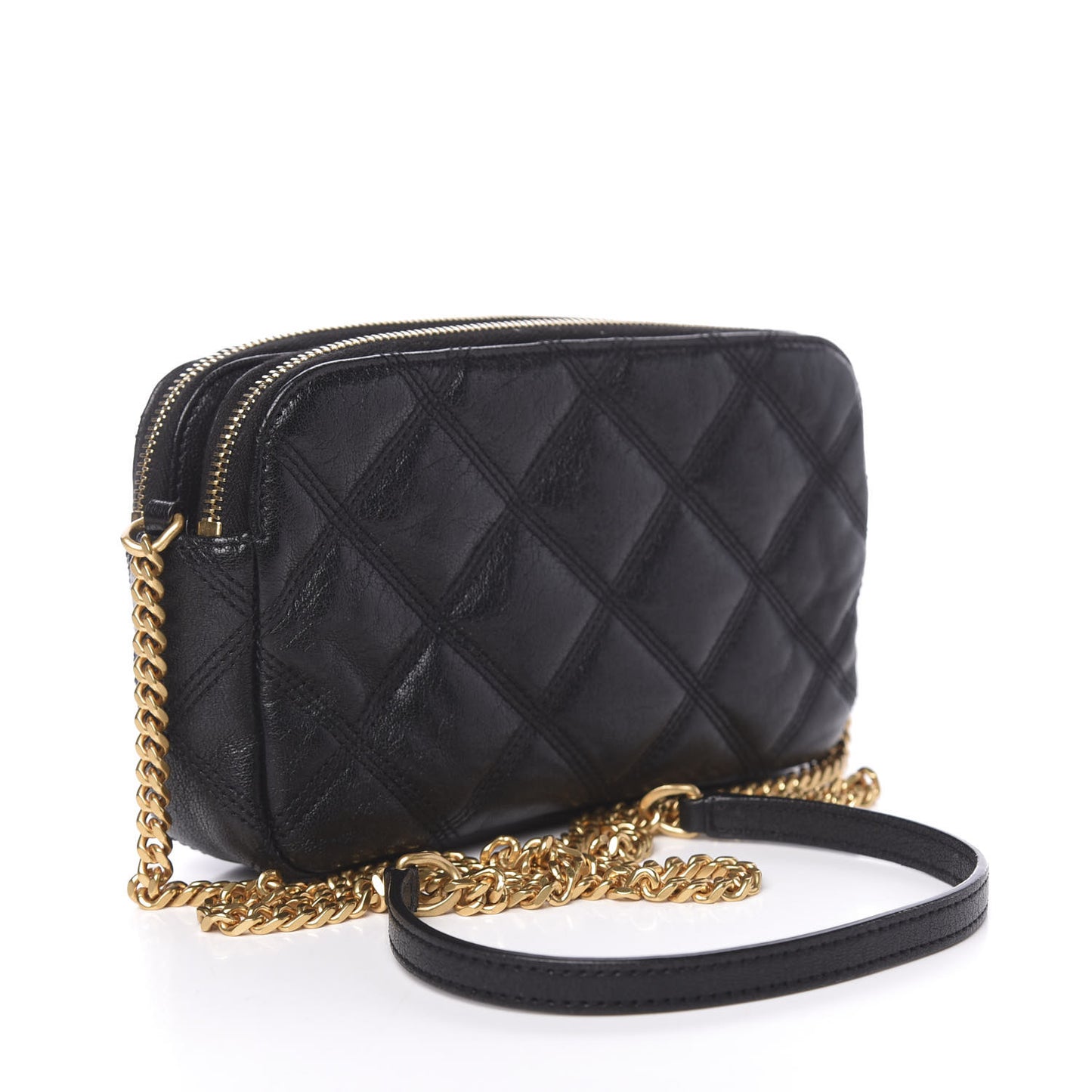Grained Lambskin Quilted Mini Becky Double Zip Bag Black