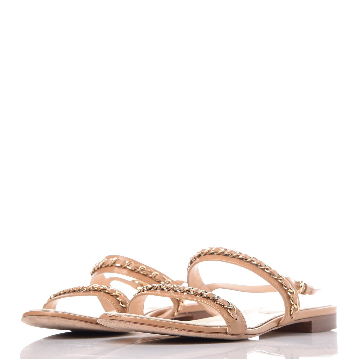 Calfskin Chain CC Sandals 40.5 Beige