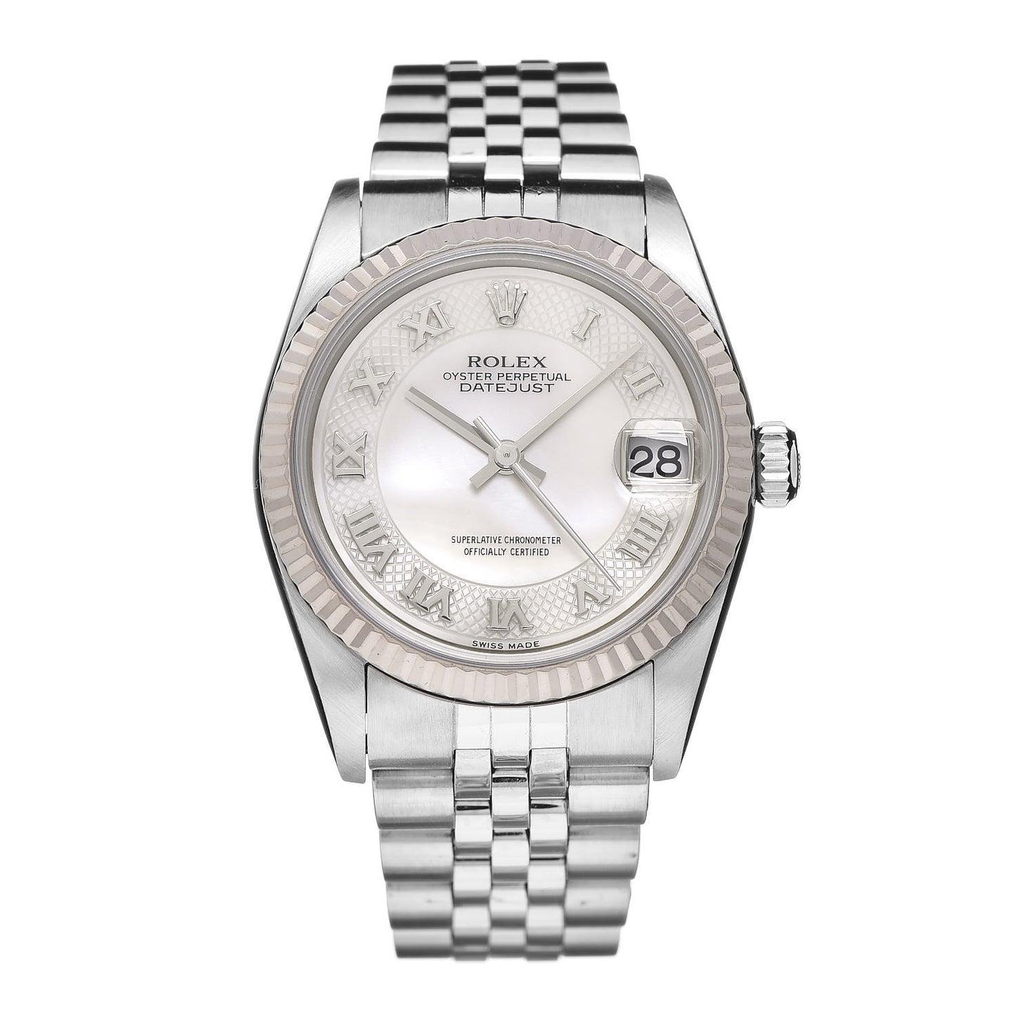 Stainless Steel 18K White Gold Mother of Pearl 31mm Oyster Perpetual Watch Roman 78274