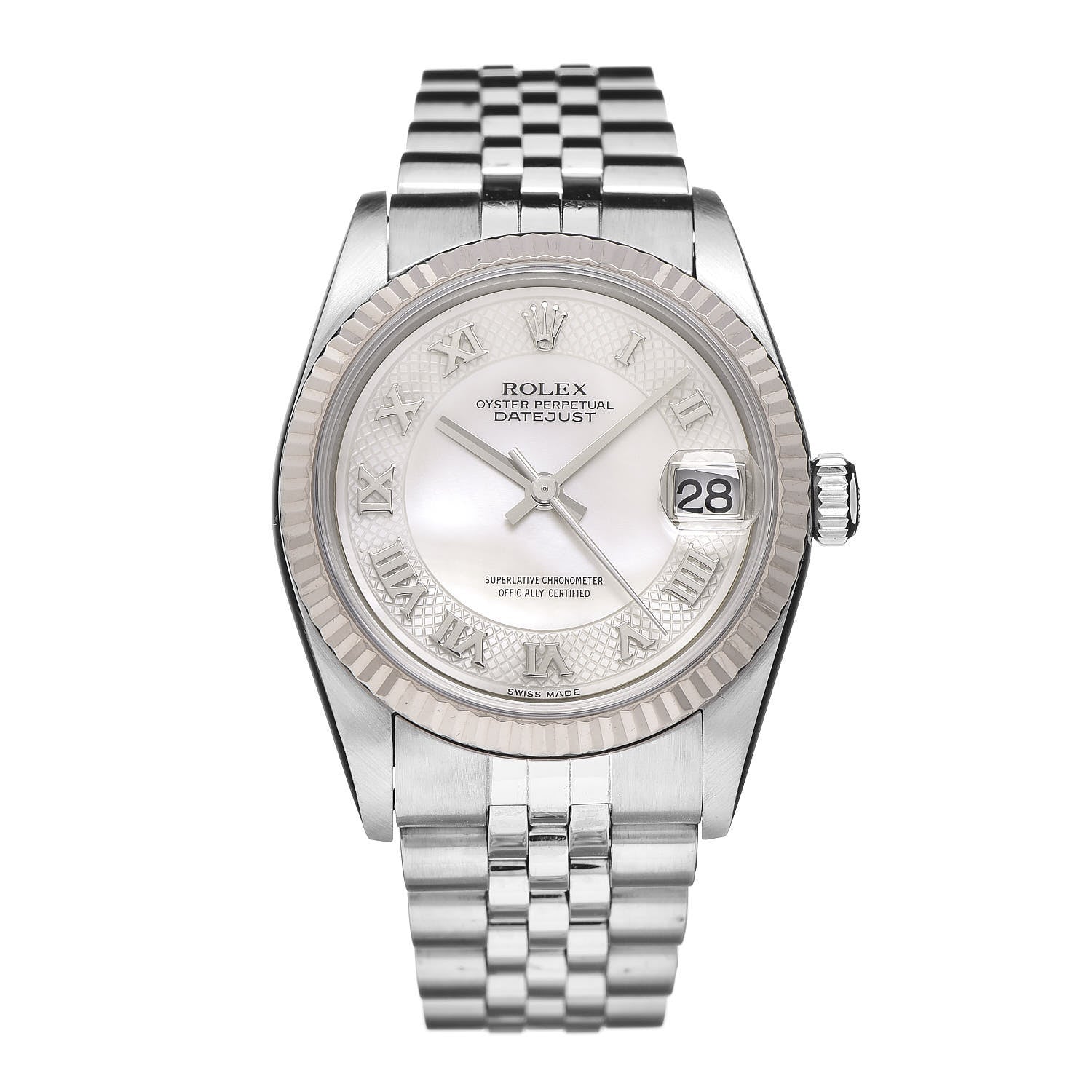 Rolex Stainless Steel 18K White Gold Mother of Pearl 31mm Oyster Perpetual Watch Roman 78274 1 of 7
