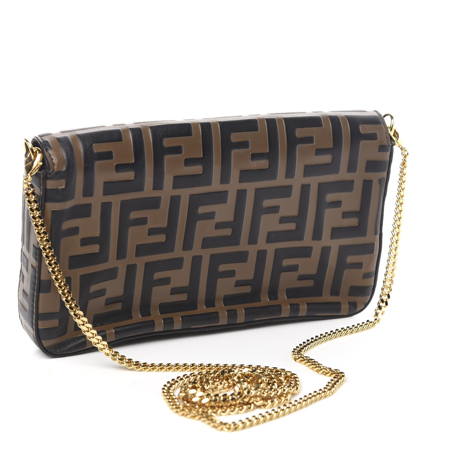 Fendi Vitello Soft F is Fendi Bi-Color FF 1974 Embossed Envelope Wallet on Chain Maya Black 3 of 9