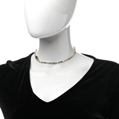 Chanel Crystal Pearl Glass Beaded CC Short Necklace Gold White Black 2 of 6