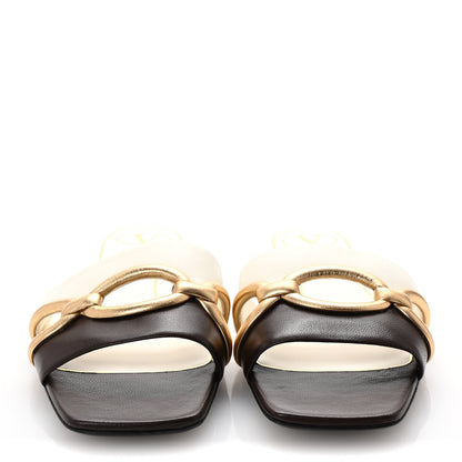 Valentino Garavani Nappa Chain 1967 Flat Slide Sandals 37.5 Brown White 3 of 9
