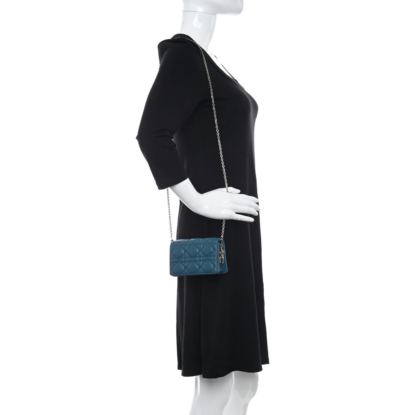Lambskin Cannage Mini Waist Pouch on Chain Deep Ocean