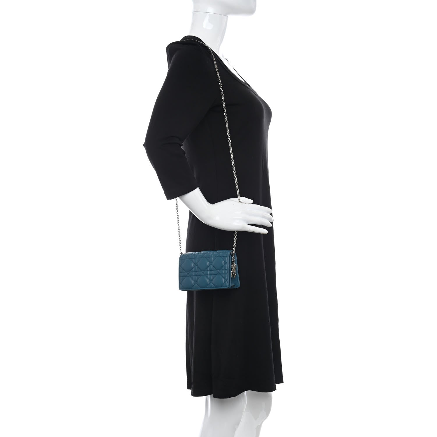 Christian Dior Lambskin Cannage Mini Waist Pouch on Chain Deep Ocean 3 of 11